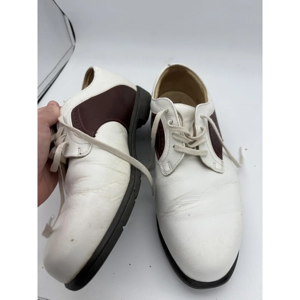 Nike Air Comfort Golf Shoes Mens Size 8 White Brown Leather Spiked‎ Sneakers